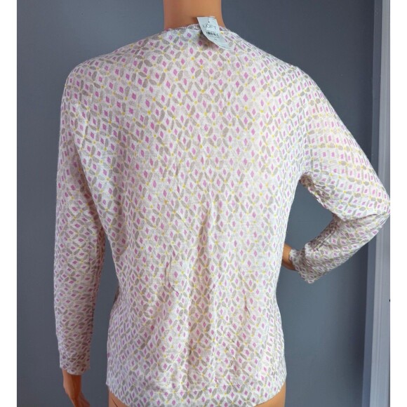 LOFT Ann Taylor Cardigan Sweater Medium M NWT Diamond Print Ramie Rayon White. - Picture 12 of 12